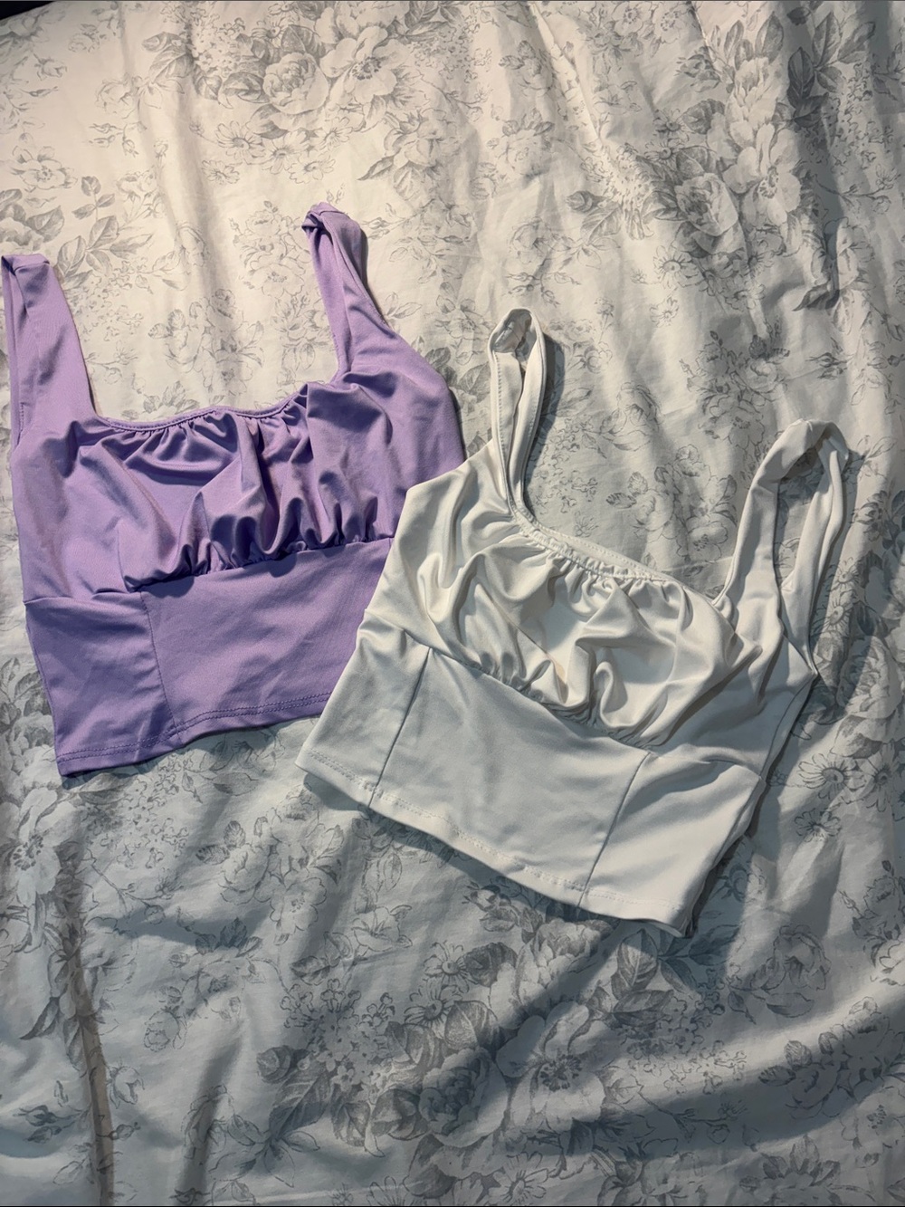 Women's Lilac and White Bustier Crop Top Duo - Square Neck Sleeveless